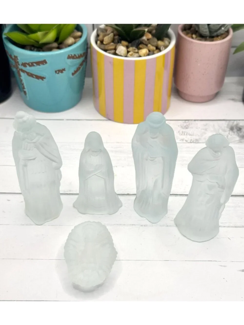 Frosted Glass Nativity Scene Figurine Set - 5 Pieces